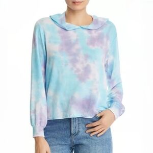 Nwt AQUA Tie Dye Hoodie Blue Purple Cropped Soft Stretch Athleisure Sweatshirt M